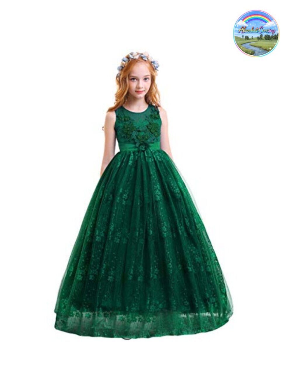 Girls Vintage Lace Princess Long Dress Tulle Pageant Formal Party Gown